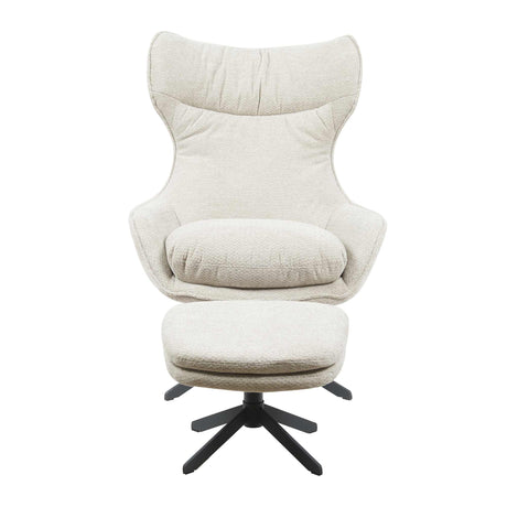Taupe draaibare fauteuil van stof met bijpassende voetenbank, foto 3
