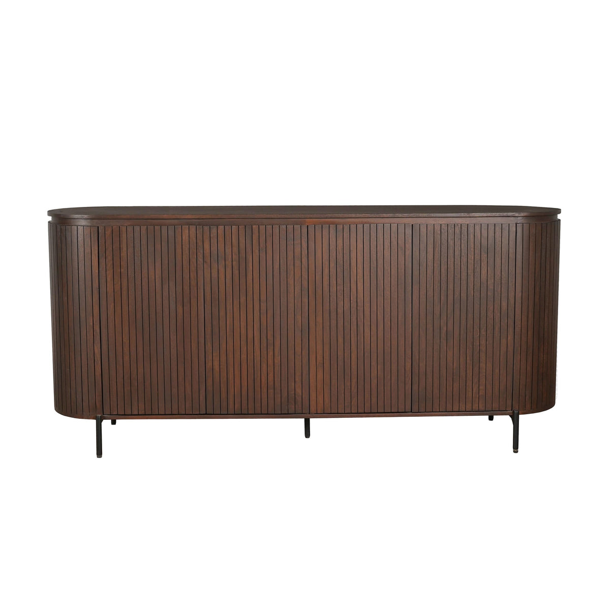 Dressoir van bruin mangohout met verticaal lattenpatroon en 3 deuren, 210 cm breed, foto 2