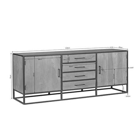 Dressoir Mangohout Natural - 210 cm - 2 Deuren & 4 Lades Sideboards Starfurn