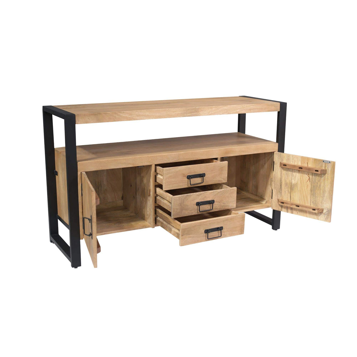 Dressoir - Naturel Mangohout - 135x80 cm - 2 Deuren & 3 Laden Storage Cabinets & Lockers Starfurn