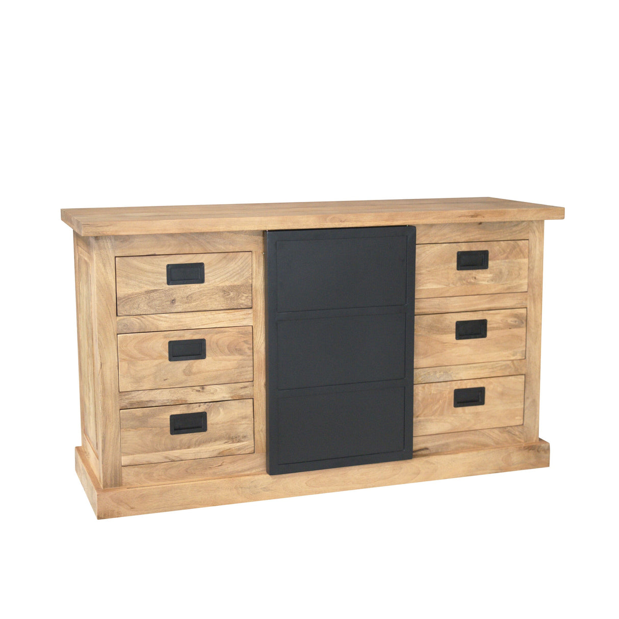 Dressoir - Naturel Mangohout - 160x45 cm - Met Schuifdeur en 6 Lades Dressers Starfurn