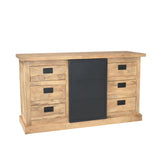 Dressoir - Naturel Mangohout - 160x45 cm - Met Schuifdeur en 6 Lades Dressers Starfurn