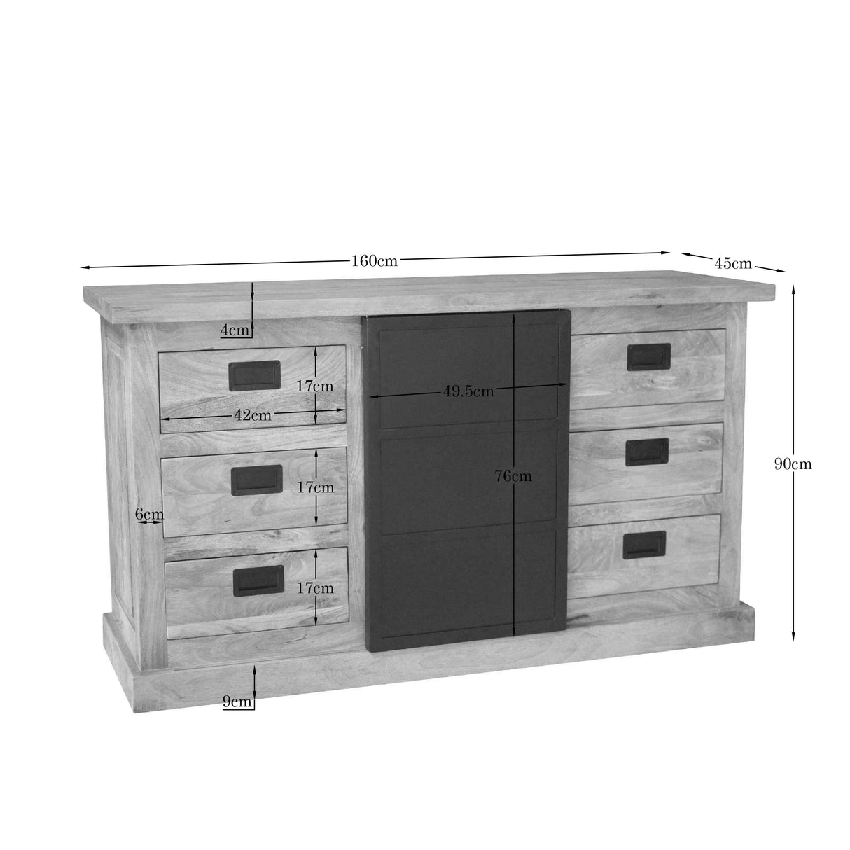 Dressoir - Naturel Mangohout - 160x45 cm - Met Schuifdeur en 6 Lades Dressers Starfurn
