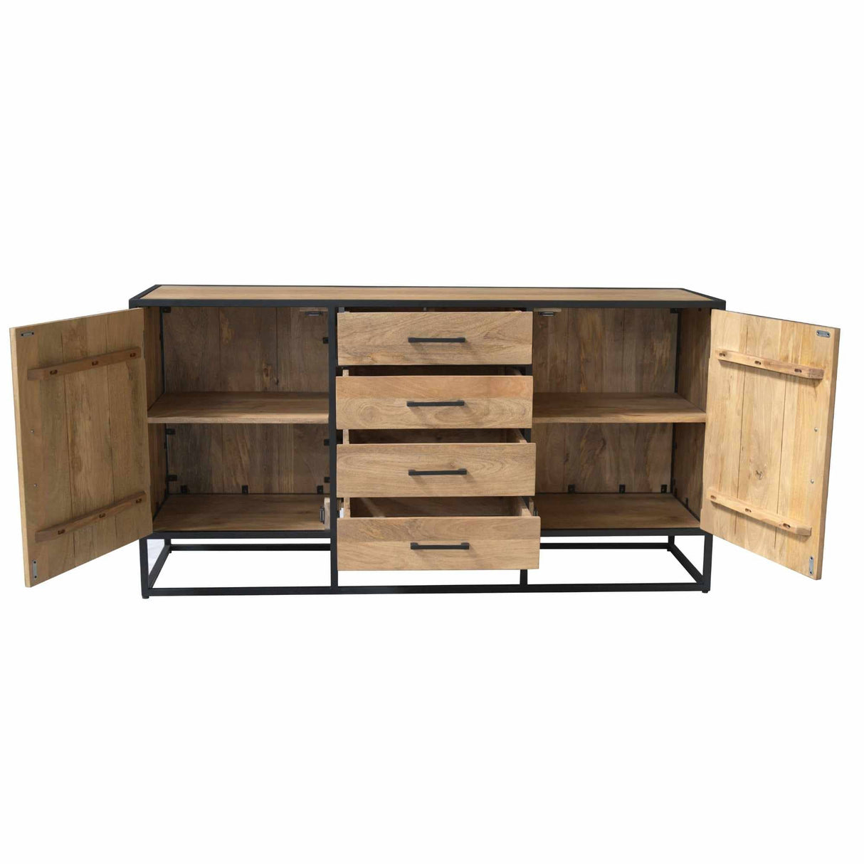 Dressoir - Naturel Mangohout - 165 cm - 2 Deuren & 4 Lades Dressers Starfurn