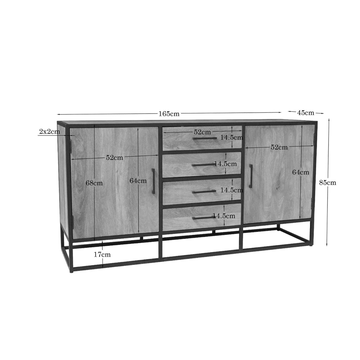 Dressoir - Naturel Mangohout - 165 cm - 2 Deuren & 4 Lades Dressers Starfurn