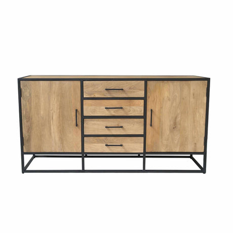 Naturel mangohouten dressoir met 2 deuren en 4 lades, 165 cm breed, foto 2