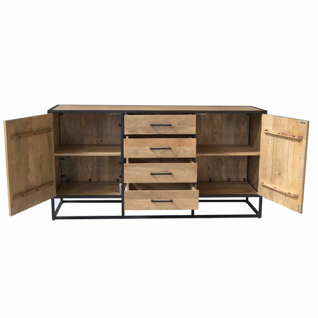 Naturel mangohouten dressoir met 2 deuren en 4 lades, 165 cm breed, foto 4