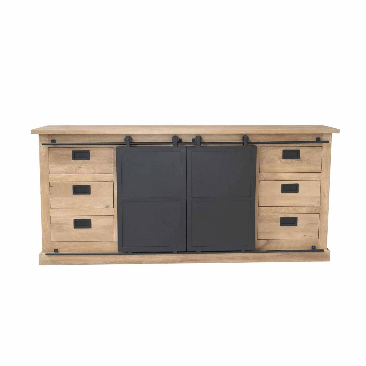 Dressoir - Naturel Mangohout - 200 cm - Schuifdeuren & Laden Storage Cabinets & Lockers Starfurn