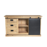 Dressoir - Naturel Mangohout & Zwart Metaal - 160x45 cm - 3 Deuren & Open Vak Buffets Starfurn