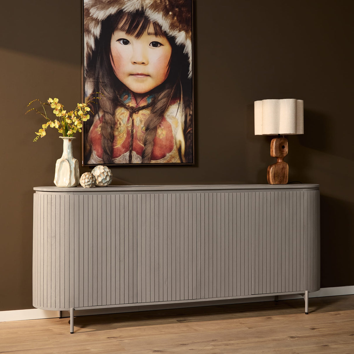 Dressoir - Taupe - Mangohout - 210 cm - 4 Deuren Buffets Starfurn