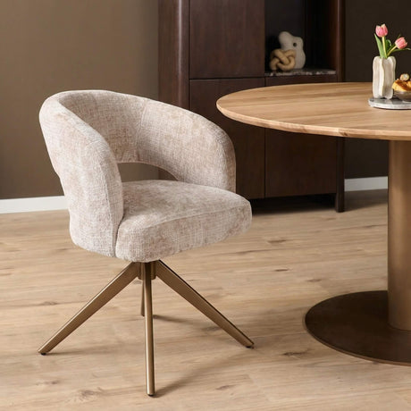 Eetkamerstoel Demi | Beige | Poot Bronze |  Met armleuning Starfurn