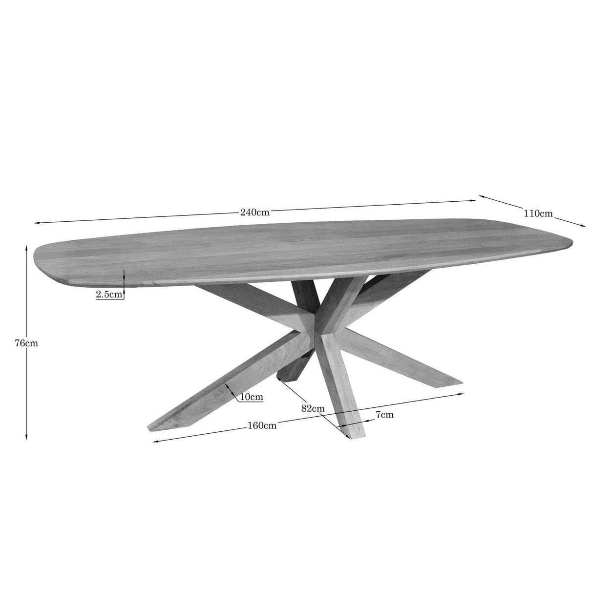 Eettafel - Deens Ovaal Naturel Mangohout - 240x110 cm - Kruispoot Dining Tables Starfurn