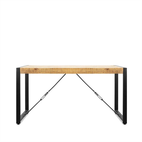 Rechthoekige eettafel van naturel mangohout met zwart metalen onderstel, 160 x 90 cm