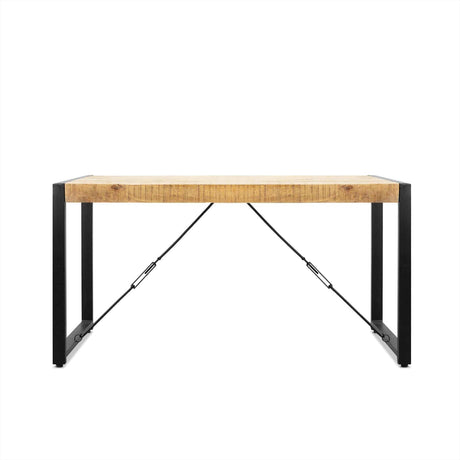 Eettafel van naturel mangohout met zwart stalen onderstel, 140 x 80 cm, industrieel