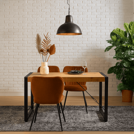 Eettafel van naturel mangohout met zwart stalen onderstel, 140 x 80 cm, industrieel, foto 3