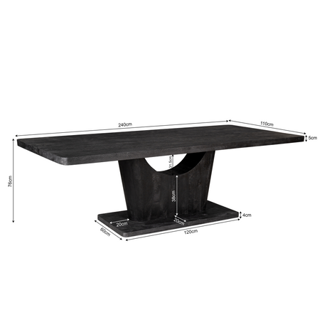 Eettafel van zwart mangohout, 240 cm, modern industrieel design, foto 5
