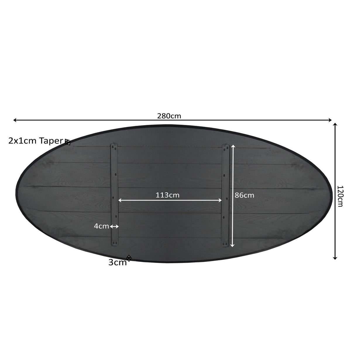 Eiken Blad Ferris Ovaal 280 cm Zwart Starfurn