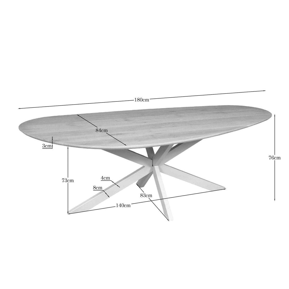 Eiken eettafel Cloud | 180 cm | Naturel | Poot Sand Starfurn