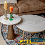 Bijzettafel - Wit Marmer - Metaal - Goud - 45 cm
