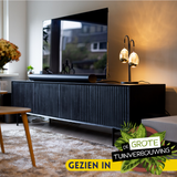 Tv-meubel - Zwart - Mangohout - 210 cm - 4 Deuren