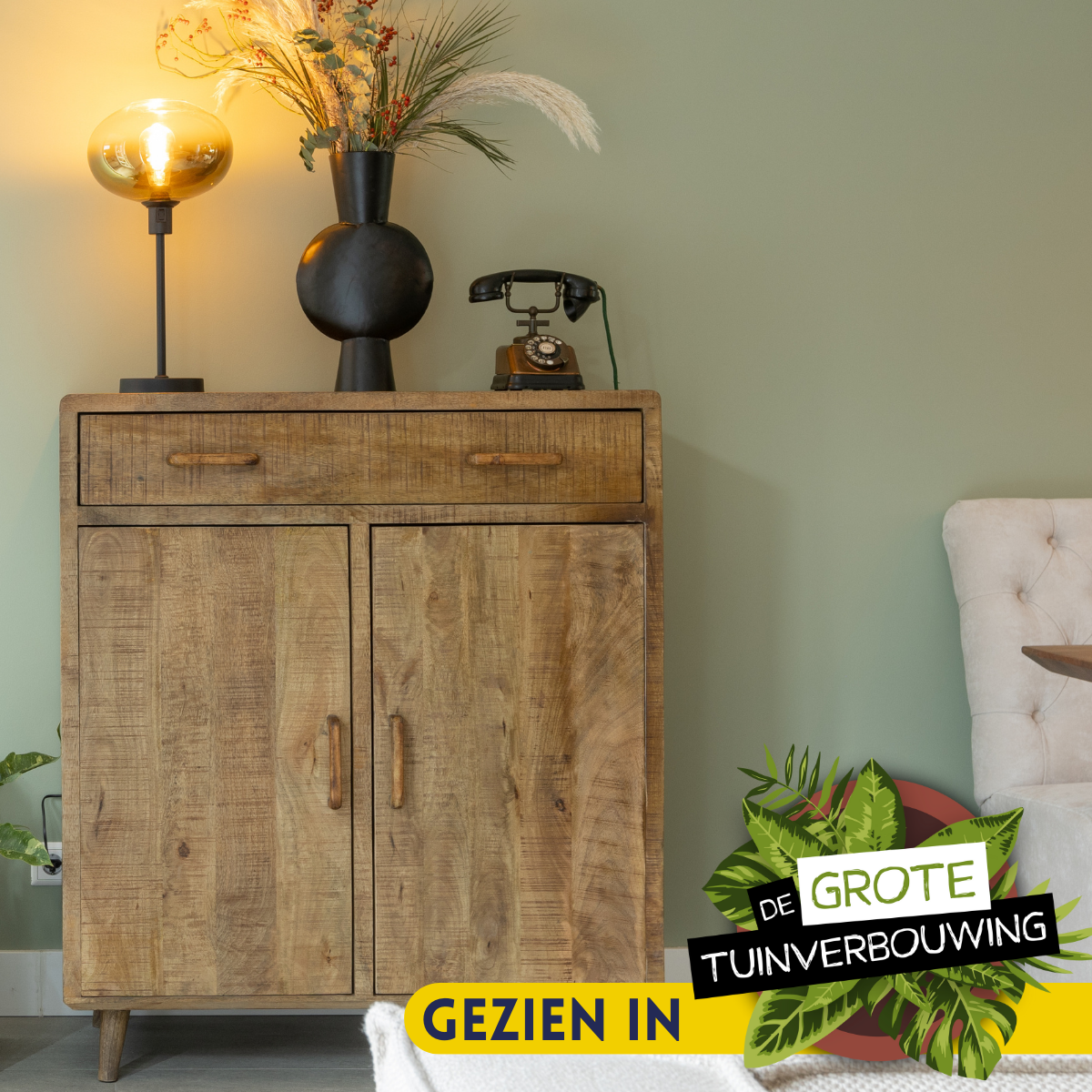 Kabinet - Naturel - Mangohout - 100 cm - 2 Deuren - 1 Lade