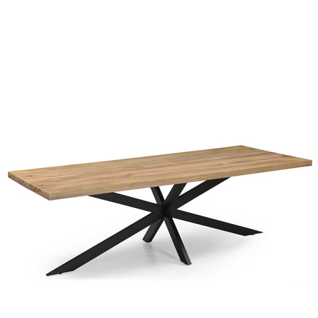 Grote industriële eettafel van mangohout, 240 x 100 cm, met matrixpoot