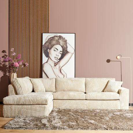 Beige hoekbank van ribstof met divan links en 2,5-zitsbank, foto 2
