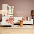 Hoekbank in beige met strakke lijnen, 2,5-zits met divan links