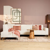 Hoekbank in beige met strakke lijnen, 2,5-zits met divan links
