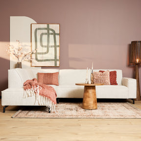 Hoekbank in beige met strakke lijnen, 2,5-zits met divan links