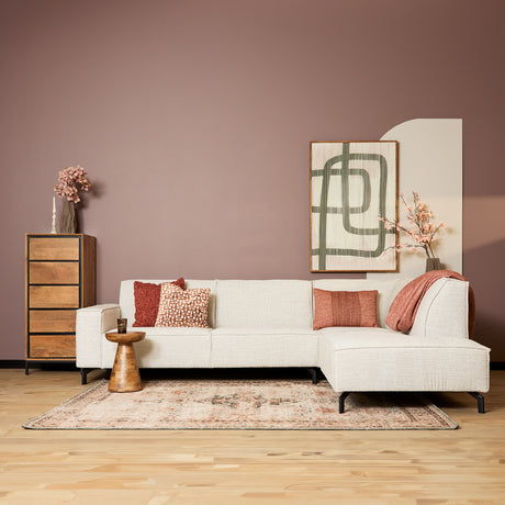 Hoekbank in beige met strakke lijnen, 2,5-zits met divan rechts, foto 2