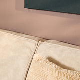 Hoekbank van beige velvet met strakke lijnen, 2,5-zits met divan links, foto 2