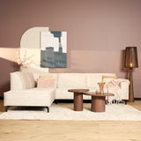 Hoekbank van beige velvet met strakke lijnen, 2,5-zits met divan links, foto 3