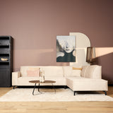 Hoekbank van beige velvet met strakke lijnen, 2,5-zits met divan rechts, foto 10
