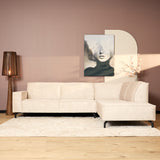 Hoekbank van beige velvet met strakke lijnen, 2,5-zits met divan rechts, foto 11