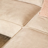 Hoekbank van beige velvet met strakke lijnen, 2,5-zits met divan rechts, foto 5