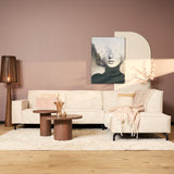 Hoekbank van beige velvet met strakke lijnen, 2,5-zits met divan rechts, foto 8