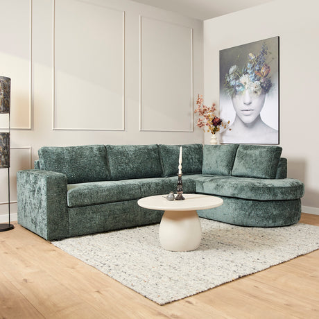 Hoekbank in groen, 2,5-zits met afgeronde divan rechts, foto 2