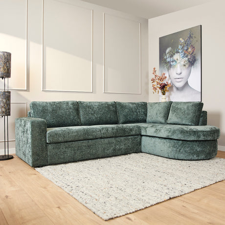Hoekbank in groen, 2,5-zits met afgeronde divan rechts, foto 3