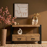 Industrieel Tv-meubel - Naturel Mangohout - 120 cm - 2 Lades & Open Vak Entertainment Centers & TV Stands Starfurn