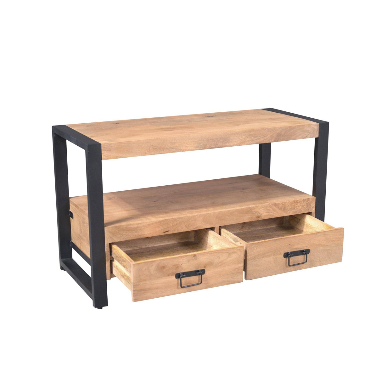 Industrieel Tv-meubel - Naturel Mangohout - 120 cm - 2 Lades & Open Vak Entertainment Centers & TV Stands Starfurn
