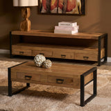 Industriële Salontafel - Naturel Mangohout - 120 cm - Twee Lades Coffee Tables Starfurn