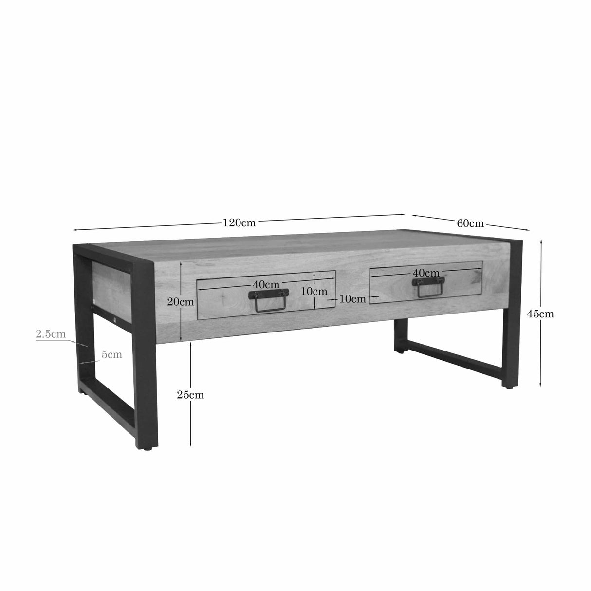 Industriële Salontafel - Naturel Mangohout - 120 cm - Twee Lades Coffee Tables Starfurn