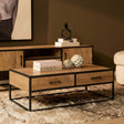 Industriële salontafel van naturel mangohout, 130 cm breed
