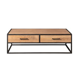 Industriële salontafel van naturel mangohout, 130 cm breed, foto 2