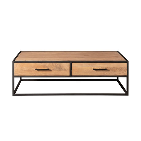 Industriële salontafel van naturel mangohout, 130 cm breed, foto 2