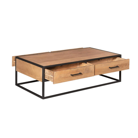 Industriële salontafel van naturel mangohout, 130 cm breed, foto 4