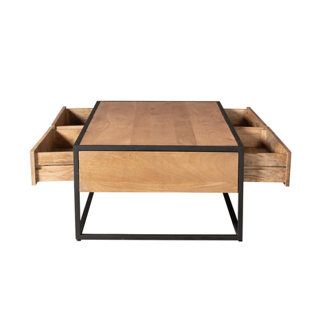 Industriële salontafel van naturel mangohout, 130 cm breed, foto 5