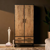 Kabinet - Naturel - Mangohout - 90 cm - 2 Deuren - 4 Lades Double Wardrobes Starfurn