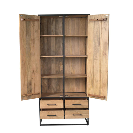 Kabinet - Naturel - Mangohout - 90 cm - 2 Deuren - 4 Lades Double Wardrobes Starfurn